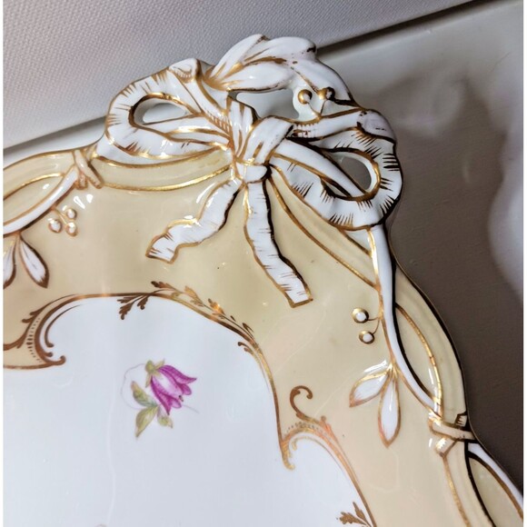 ANTIQUE 1864 Porcelain Coalport Painted Flower Pink Roses Reticulated Dish Bow - Picture 15 of 15